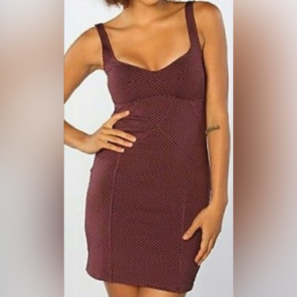Intimately FREE PEOPLE Plum Berry Polka Dot Bodycon Slip Dress Sz S - Picture 1 of 10